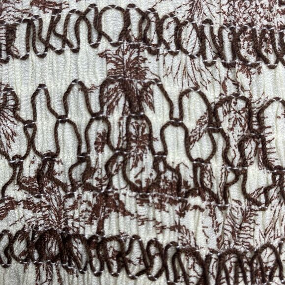 MINE Anthropologie Blouse Smocked Peplum Flutter Sleeve Womens S Cream Brown - Picture 10 of 13